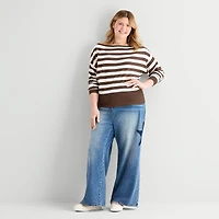 Forever 21 Juniors Plus Womens Boat Neck Long Sleeve Pullover Sweater