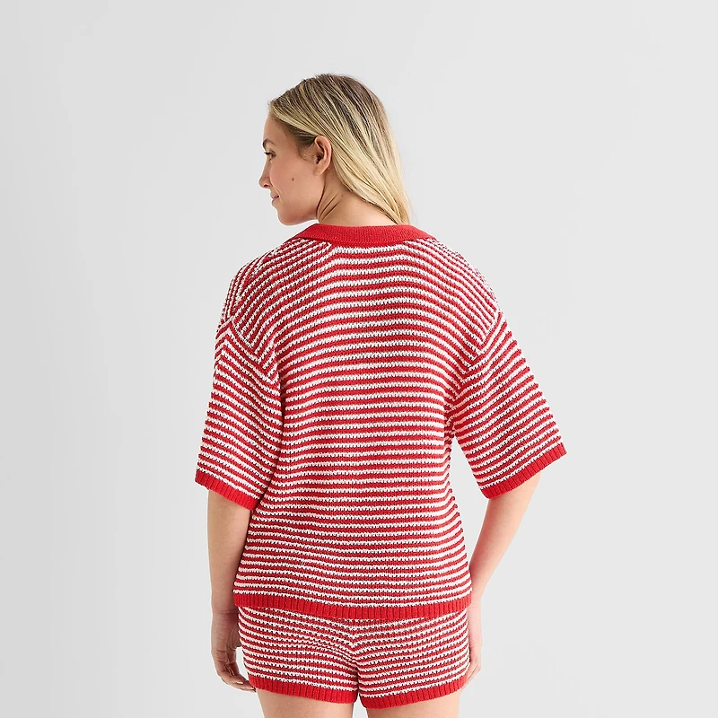 Forever 21 Womens Juniors Elbow Sleeve Polo Shirt