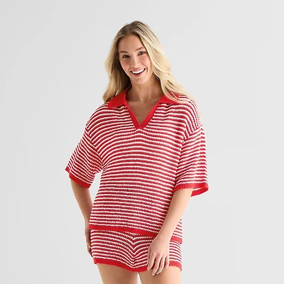 Forever 21 Womens Juniors Elbow Sleeve Polo Shirt