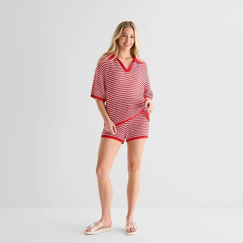 Forever 21 Womens Juniors Elbow Sleeve Polo Shirt