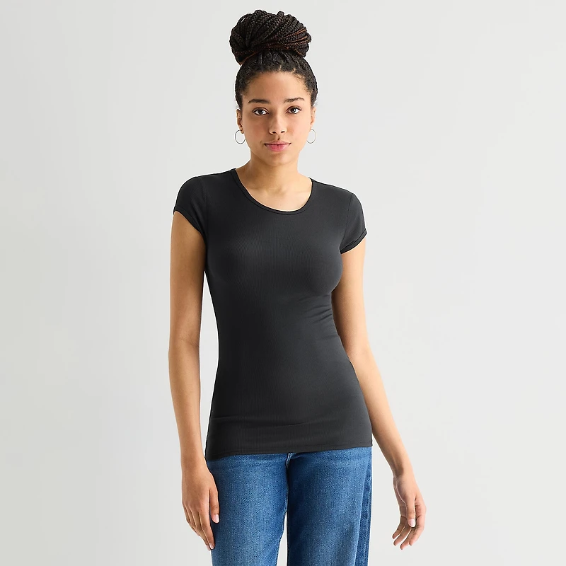 Arizona Womens Juniors Round Neck Short Sleeve T-Shirt