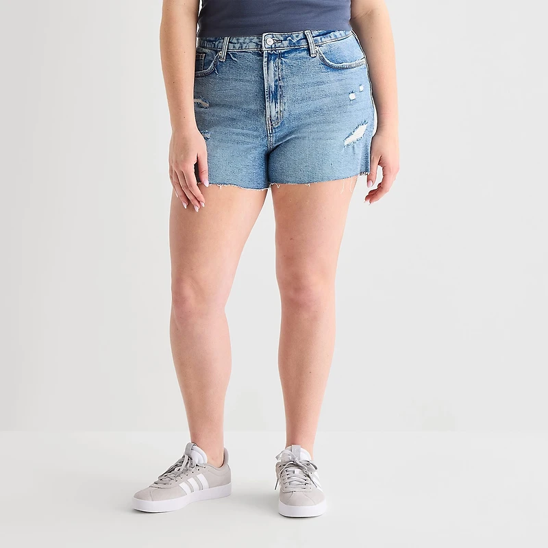 Arizona Womens 3 1/2" High Rise Juniors Plus Denim Short