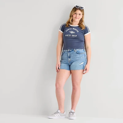 Arizona Womens 3 1/2" High Rise Juniors Plus Denim Short