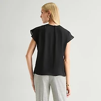 Worthington Womens Petite Crew Neck Short Sleeve Blouse