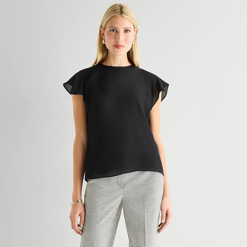 Worthington Womens Petite Crew Neck Short Sleeve Blouse