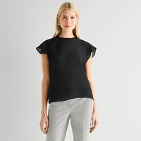 Worthington Womens Petite Crew Neck Short Sleeve Blouse