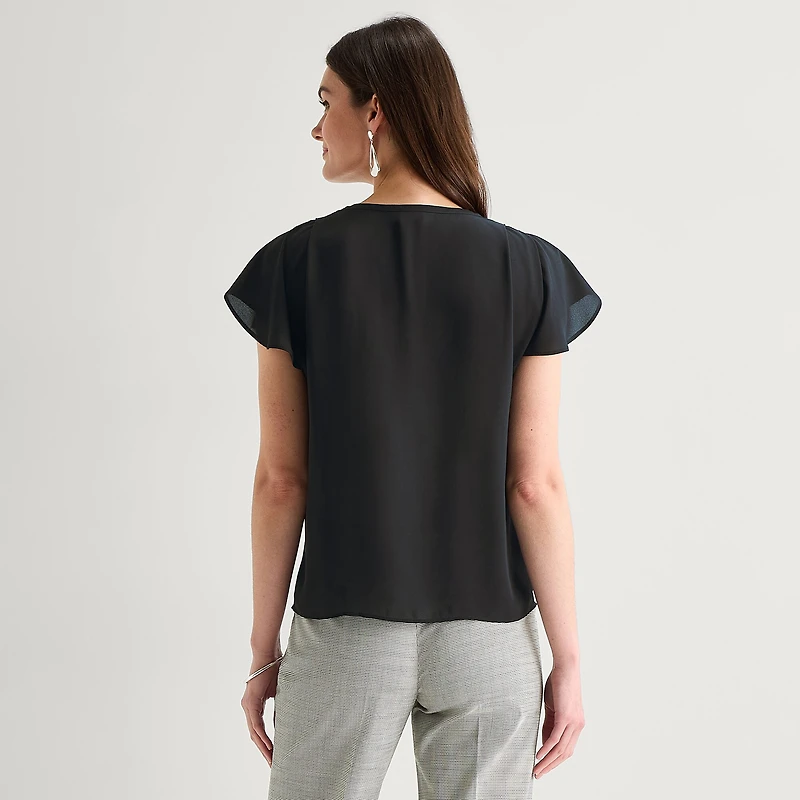 Worthington Womens Petite V Neck Short Sleeve Blouse