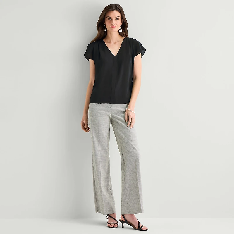 Worthington Womens Petite V Neck Short Sleeve Blouse