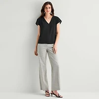 Worthington Womens Petite V Neck Short Sleeve Blouse