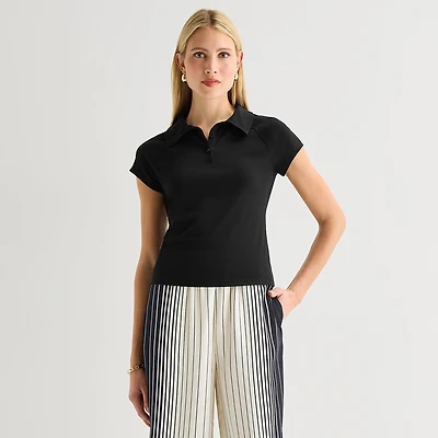 Worthington Womens Short Sleeve Rib Polo Shirt