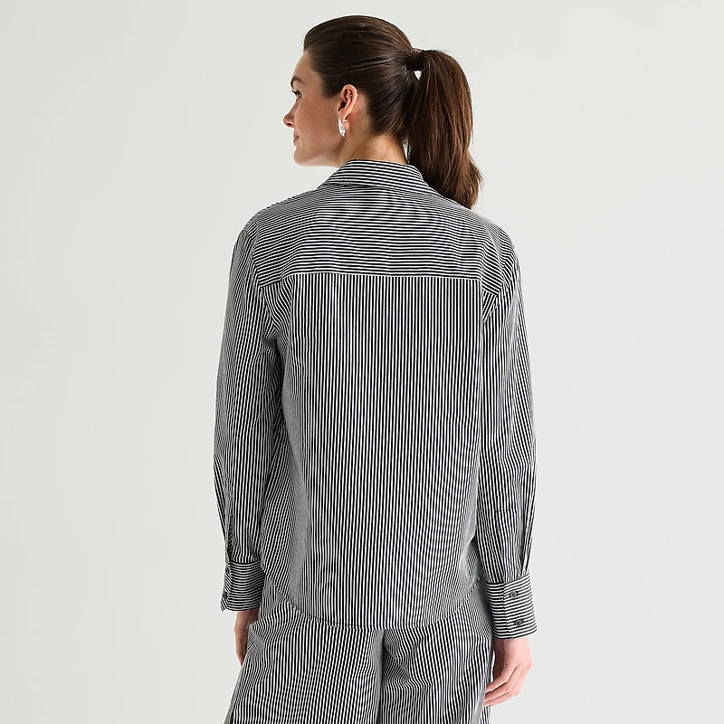 Worthington Womens Cuffed Long Sleeve Relaxed Fit Button-Down Shirt