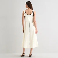 Worthington Womens Midi Square Neck Sleeveless Fit + Flare Dress