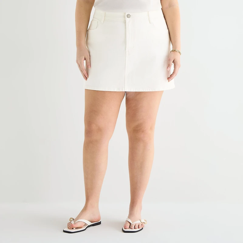 a.n.a Womens Plus Mid Rise Mini Denim Skirt