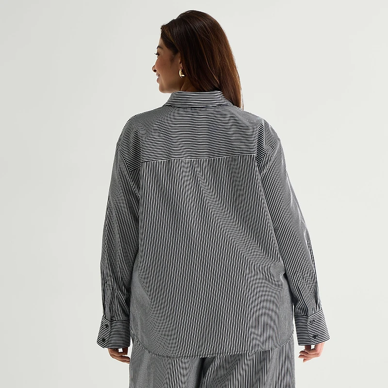 Worthington Womens Plus Cuffed Long Sleeve Relaxed Fit Button-Down Shirt