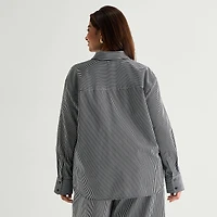Worthington Womens Plus Cuffed Long Sleeve Relaxed Fit Button-Down Shirt
