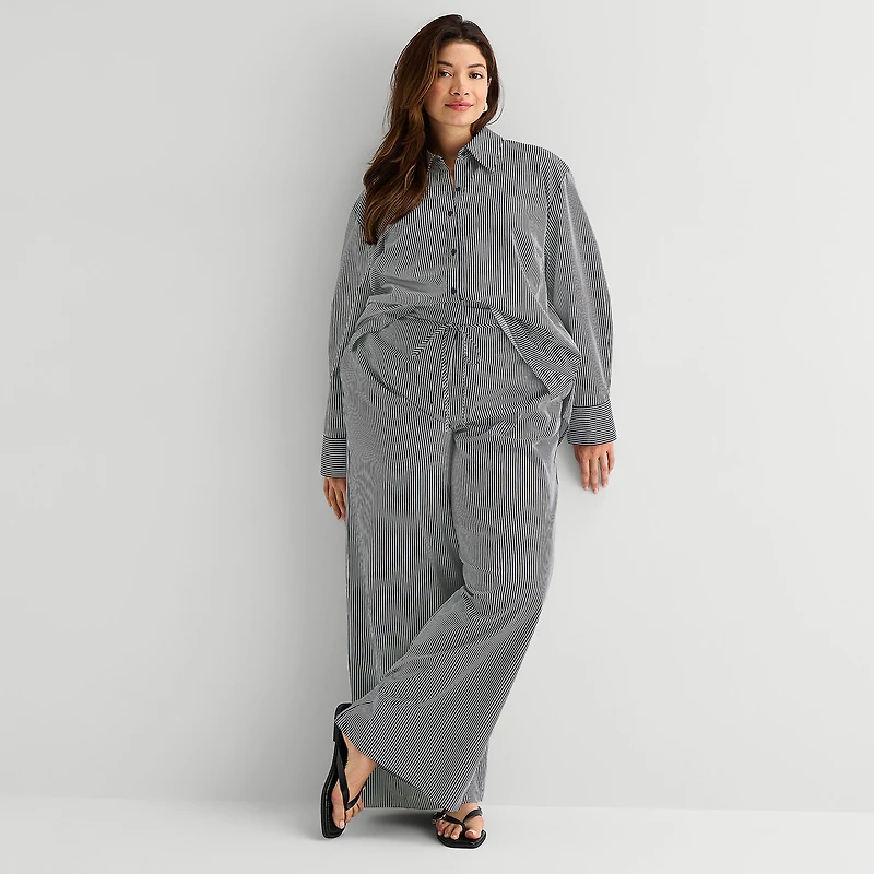 Worthington Womens Plus Wide Leg High Rise Pull-On Pant
