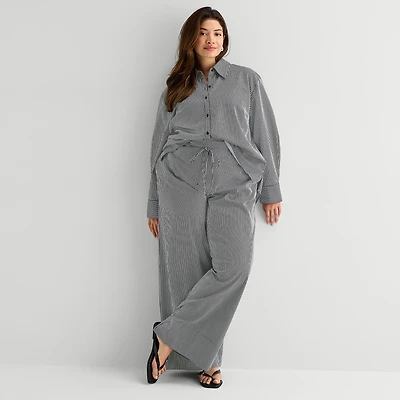 Worthington Womens Plus Wide Leg High Rise Pull-On Pant