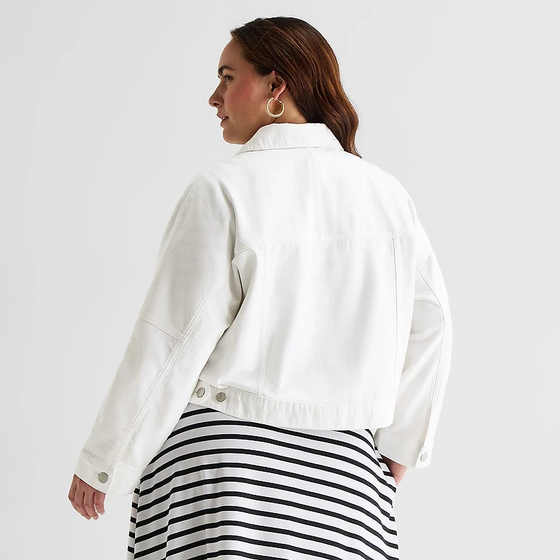 Liz Claiborne Womens Plus Denim Cropped Jacket