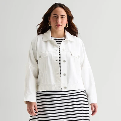 Liz Claiborne Womens Plus Denim Cropped Jacket