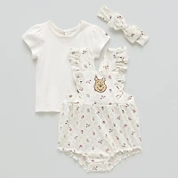 Baby Girls 3-pc. Winnie The Pooh Shortall Set