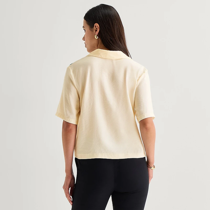 Worthington Womens Short Sleeve Camp Shirt