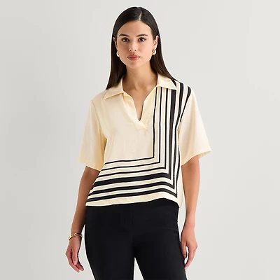Worthington Womens Short Sleeve Camp Shirt