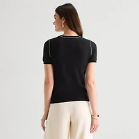 Worthington Womens Crew Neck Short Sleeve Pullover Sweater