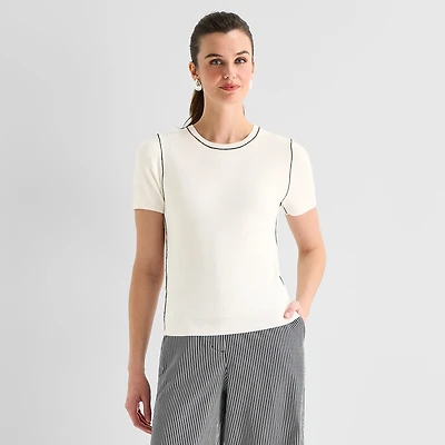 Worthington Womens Crew Neck Short Sleeve Pullover Sweater