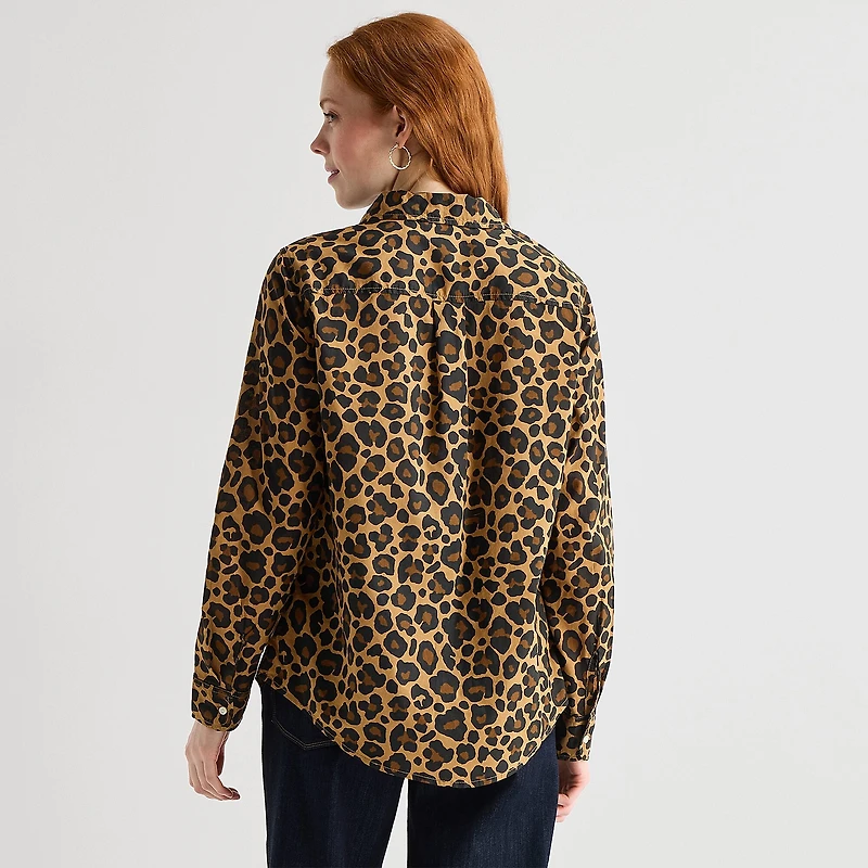 St. John's Bay Womens Cuffed Long Sleeve Regular Fit Button-Down Shirt