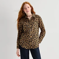 St. John's Bay Womens Cuffed Long Sleeve Regular Fit Button-Down Shirt