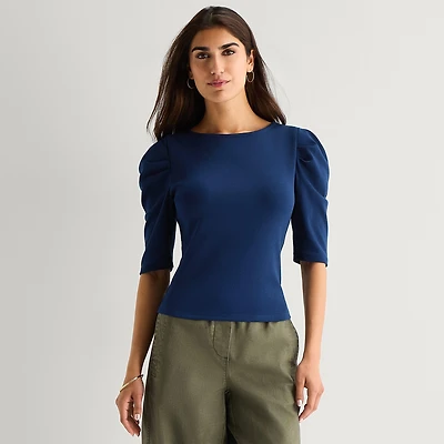 St. John's Bay Womens Crew Neck 3/4 Sleeve Blouse