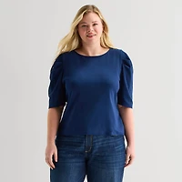 St. John's Bay Womens Plus Crew Neck 3/4 Sleeve Knit Blouse