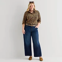 St. John's Bay Womens Plus Cuffed Long Sleeve Regular Fit Button-Down Shirt