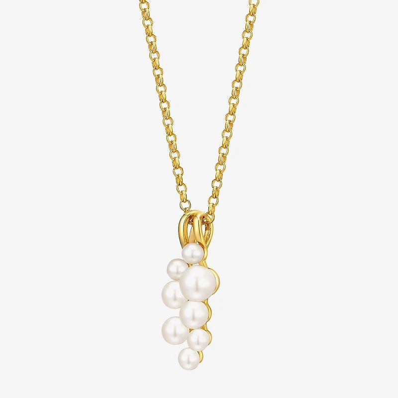 Womens White Cultured Freshwater Pearl 18K Gold Over Silver 18 Inch Pendant Necklace