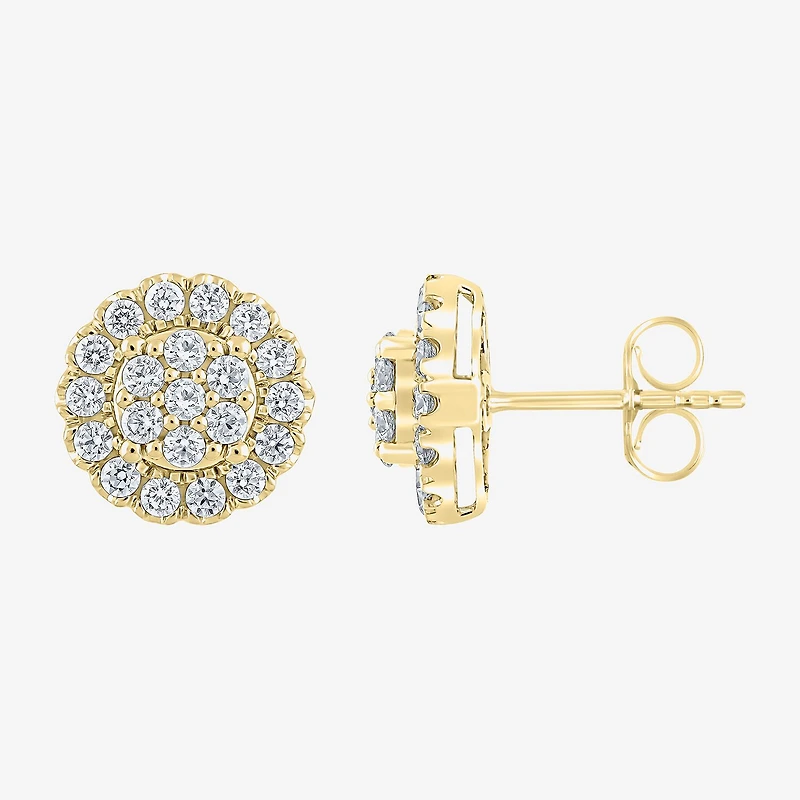 Diamond Blossom (G,Si2) 1 CT. T.W. Lab Grown White Diamond 10K Gold 11mm Round Stud Earrings