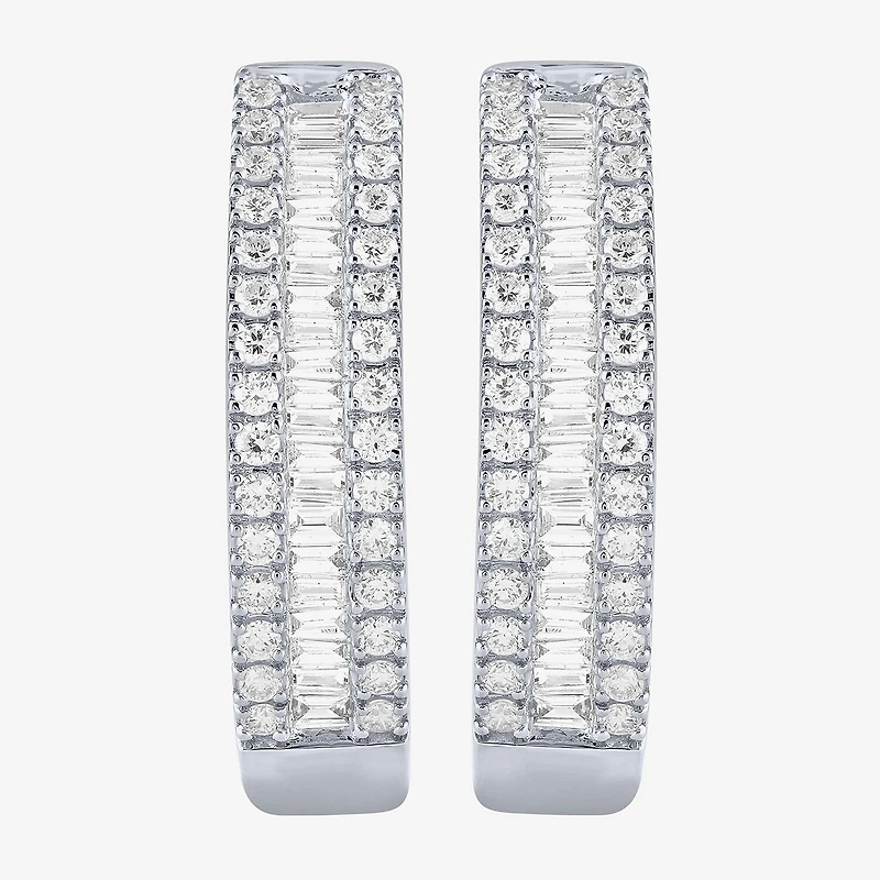 (G/Si2) Womens 1 CT. T.W. Lab Grown White Diamond 10K Gold 23.3mm Hoop Earrings