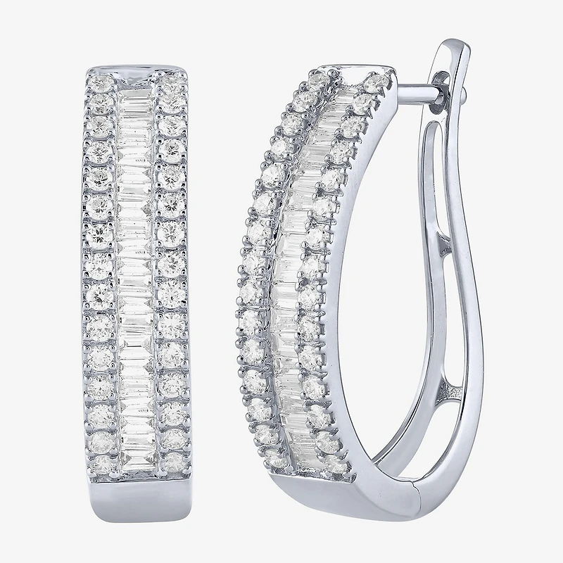 (G/Si2) Womens 1 CT. T.W. Lab Grown White Diamond 10K Gold 23.3mm Hoop Earrings