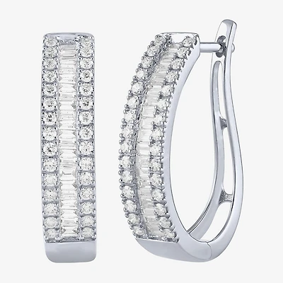 (G/Si2) Womens 1 CT. T.W. Lab Grown White Diamond 10K Gold 23.3mm Hoop Earrings