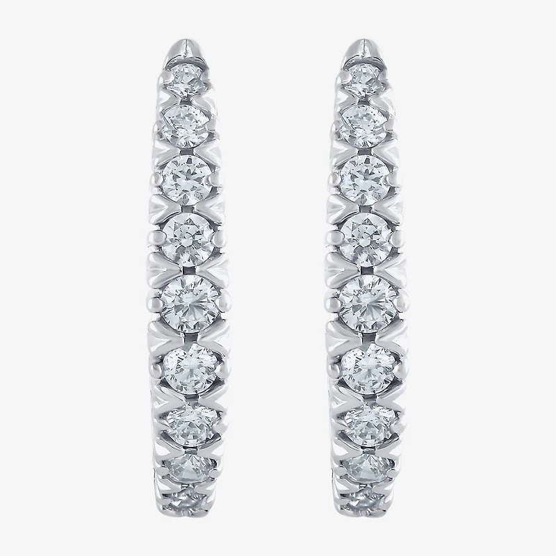 G/Si2) Womens 1/ CT. T.W. Lab Grown White Diamond 10K Gold 21.9mm Hoop Earrings