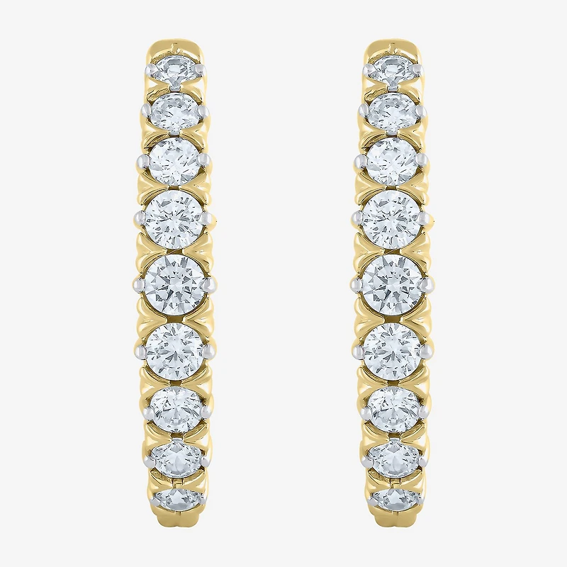 (G-Si2) Womens 1 CT. T.W. Lab Grown White Diamond 10K Gold 21.9mm Hoop Earrings