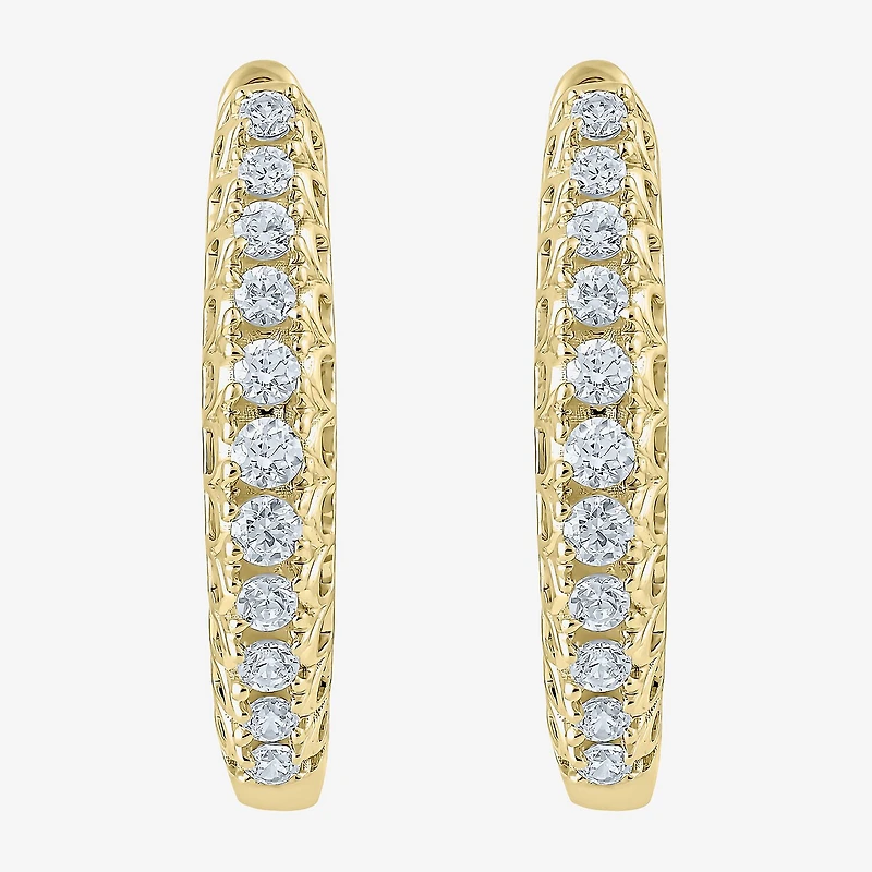 G-Si2) Womens 1/ CT. T.W. Lab Grown White Diamond 10K Gold 18.8mm Hoop Earrings