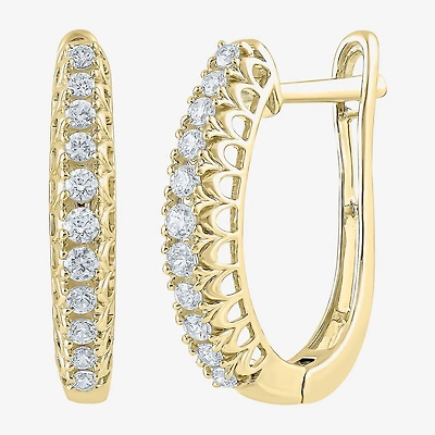 G-Si2) Womens 1/ CT. T.W. Lab Grown White Diamond 10K Gold 18.8mm Hoop Earrings
