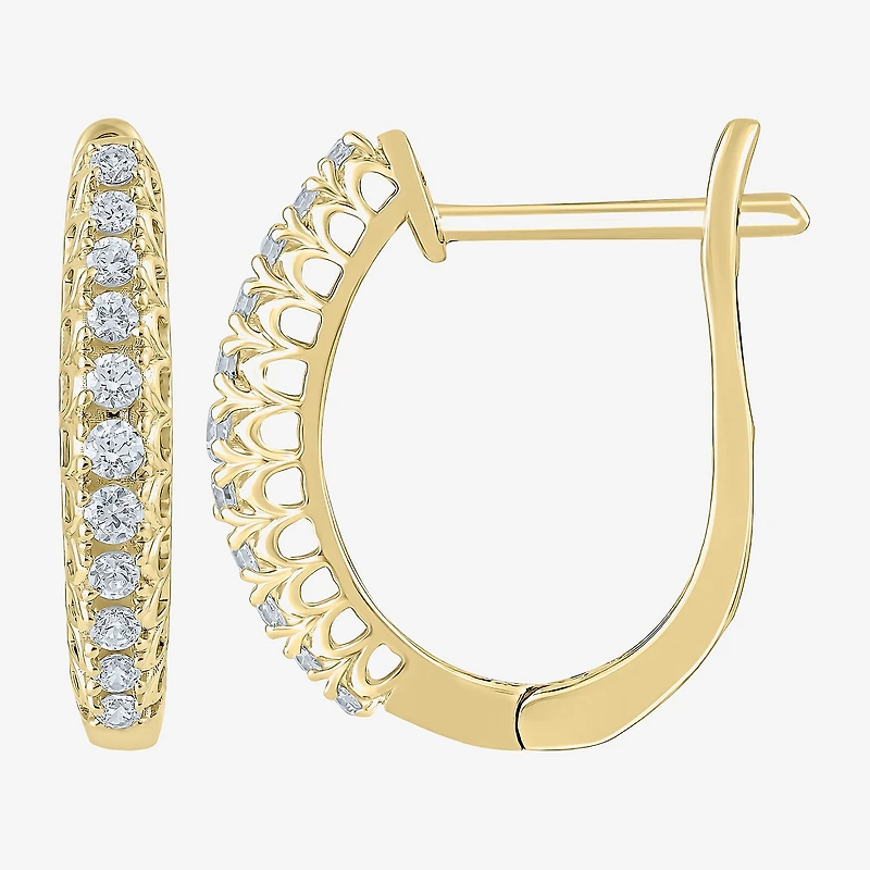G-Si2) Womens 1/ CT. T.W. Lab Grown White Diamond 10K Gold 18.8mm Hoop Earrings