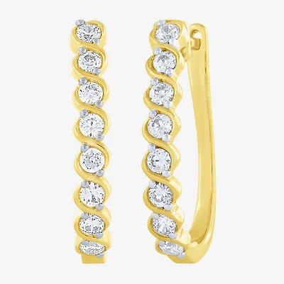 (G-Si2) Womens 1/2 CT. T.W. Lab Grown White Diamond 10K Gold 18.8mm Hoop Earrings