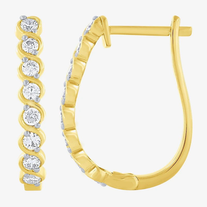 G-Si2) Womens 1/ CT. T.W. Lab Grown White Diamond 10K Gold 18.8mm Hoop Earrings