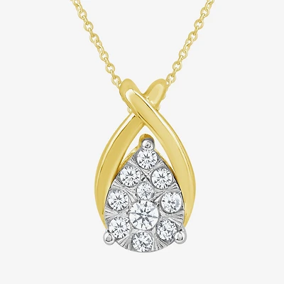 Diamond Blossom (G Womens Diamond Accent Lab Grown White Diamond 10K Gold Pear 18 Inch Pendant Necklace