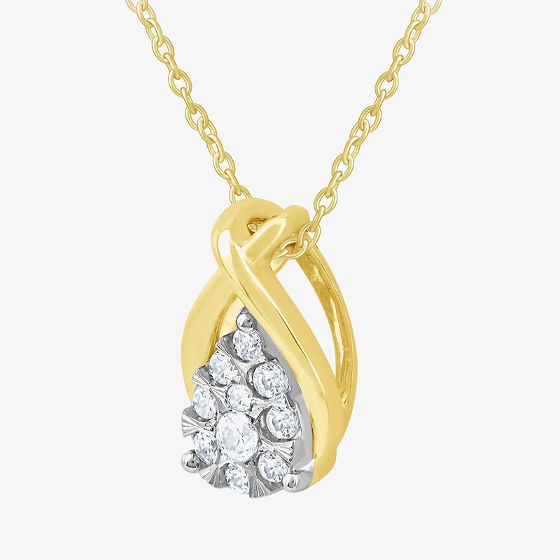 Diamond Blossom (G Womens Diamond Accent Lab Grown White Diamond 10K Gold Pear 18 Inch Pendant Necklace
