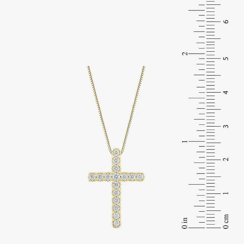 G/Si2) Womens 1/ CT. T.W. Lab Grown White Diamond 10K Gold Cross 18 Inch Pendant Necklace