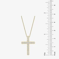 G/Si2) Womens 1/ CT. T.W. Lab Grown White Diamond 10K Gold Cross 18 Inch Pendant Necklace