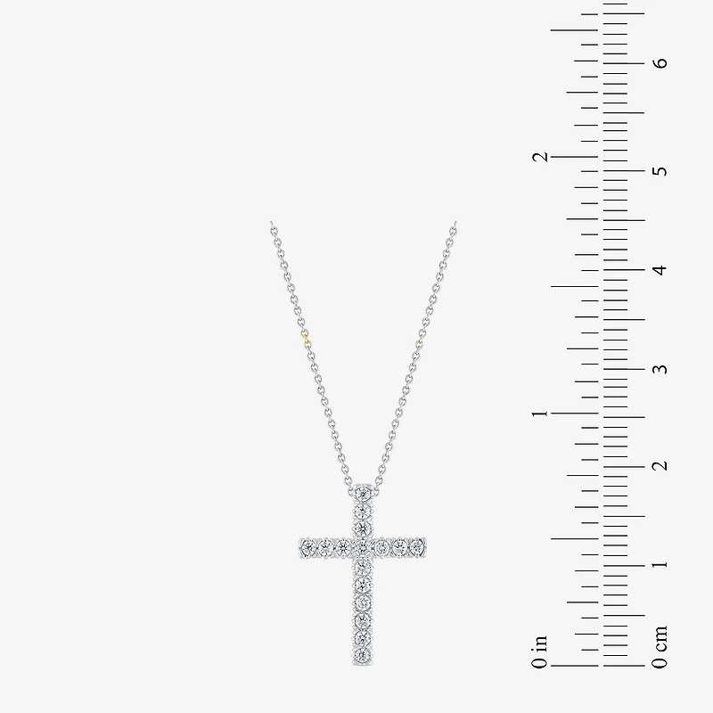 (G/Si2) Womens 1/4 CT. T.W. Lab Grown White Diamond 10K Gold Cross 18 Inch Pendant Necklace